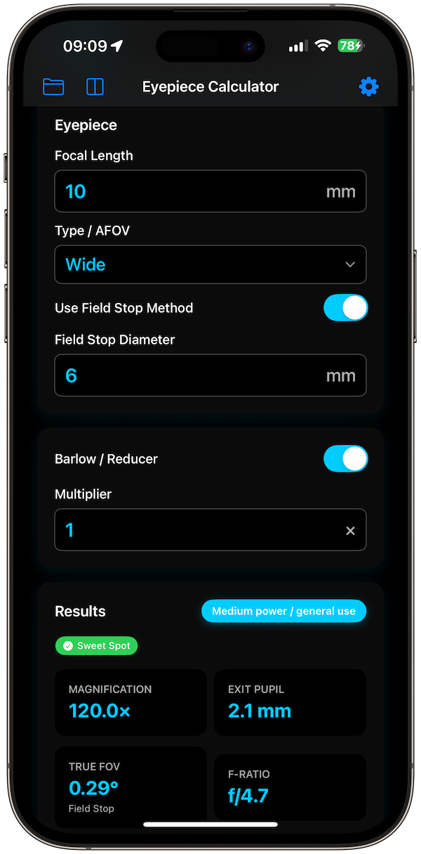 telescope-calculator screenshot 3